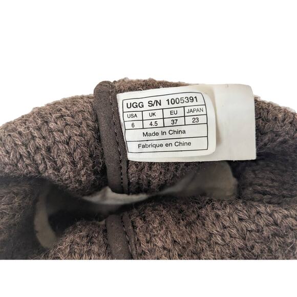 UGG Dark Chocolate Brown Nyla Wool Knit Suede Buckle Winter Shearling Boots Sz 6 - Picture 7 of 8